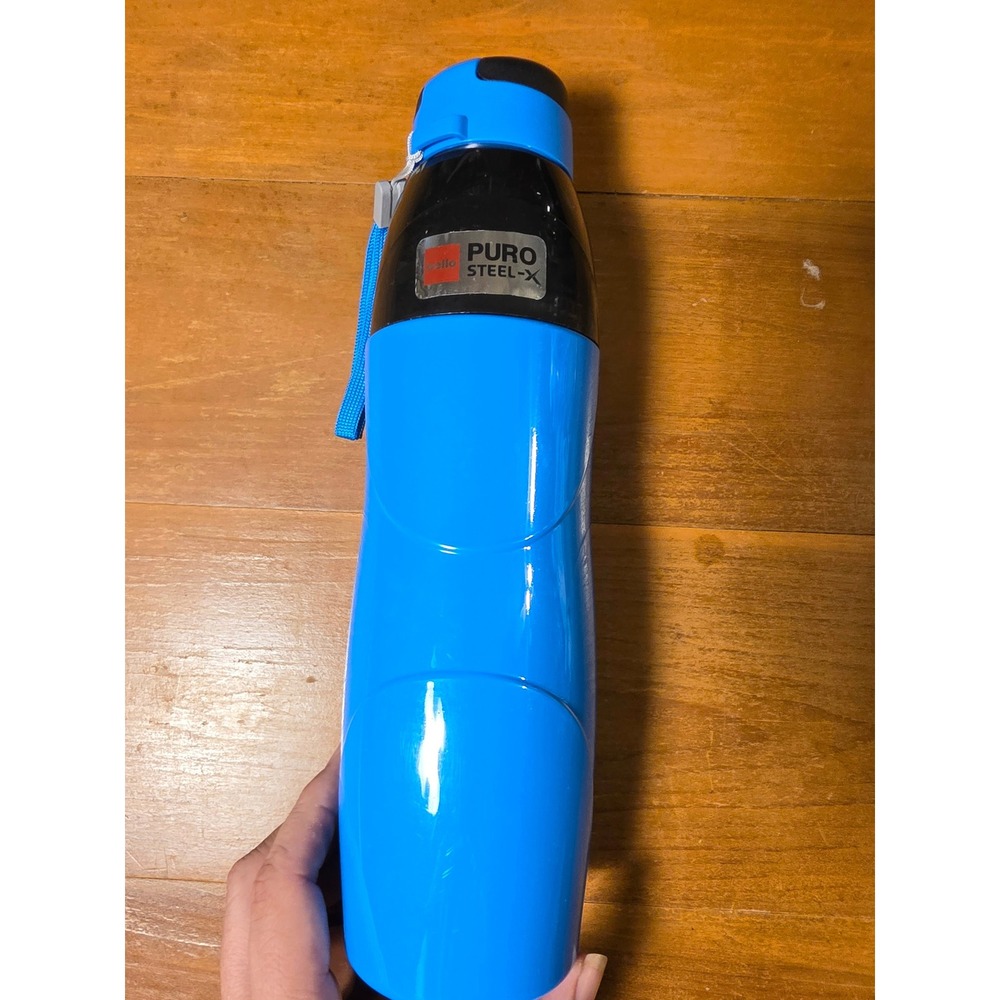 Cello Puro Steel-X Insulated Water Bottle Blue Black Stainless Steel Flip Top